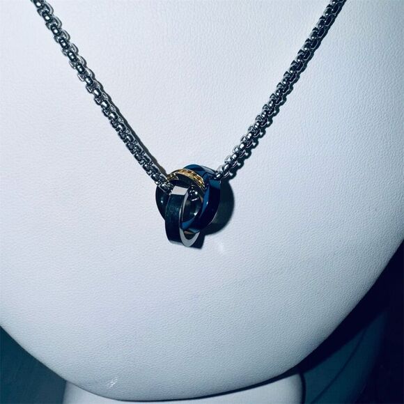 SRCOI Triple Loop Pendant w box chain Necklace Multicolor Hip Hop Trendy - Picture 4 of 8